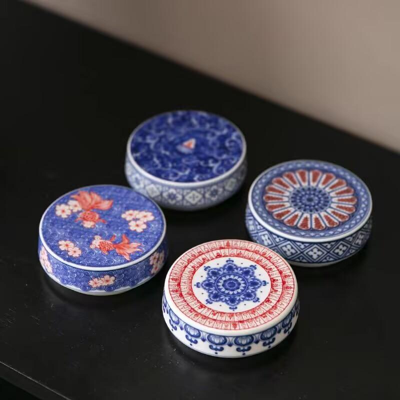 茶托 青花柄 千佛 陶器製 蓋置き コースター 茶道具 和風 おしゃれ かわいい ギフト