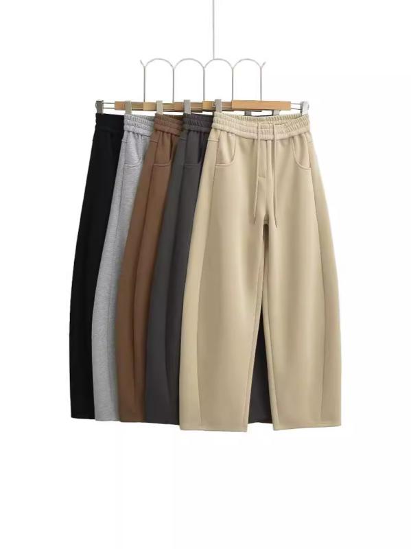 パンツ レディース ワイド スウェットパンツ ゴムウエスト 無地 ポケット付き 混紡 日韓スタイル リラックス 伸縮性 普段使い 部屋着 浅灰 ブラック ・稀色 杏色 深灰