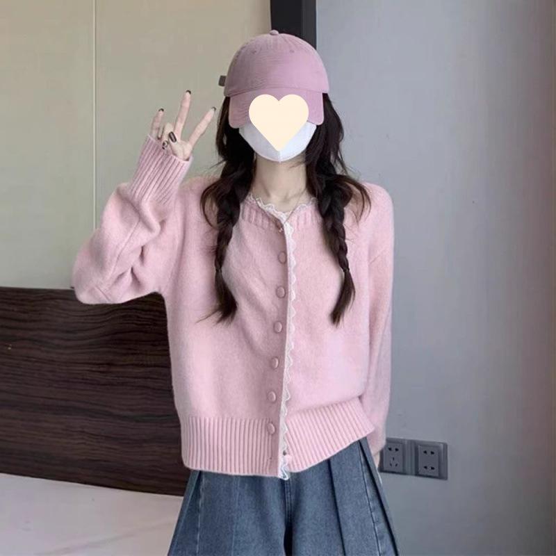 カーディガン レディース レース ラウンドネック 長袖 ニット トップス 韓国 ファッション スタイル かわいい きれいめ おしゃれ フェミニン エレガント オフィス カジュアル 秋冬 4,517円