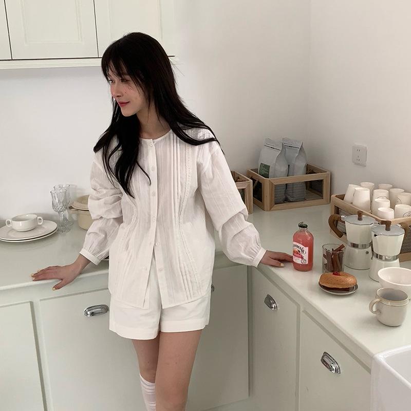 プルオーバー レディース 韓国風 ゆったり 長袖 綿織物 トップス 歳月 白いこと ラウンドのど首 ギャザー うつり変わり