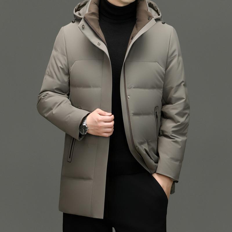 羽?服 成人男性用 中年 ?帽 防寒 保温 上衣 商行為 心地好い アウター 中長丈 生あたたかい 朦々たる ポリエステル 藏青 カーキ ボーイズベンチコート-ベンチコート