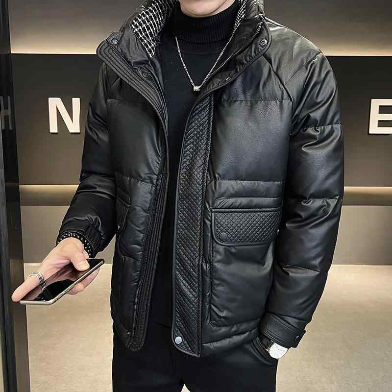 打ち倒す上衣 成人男性用 コール天 心地好い 防寒 アウター 黒 白ダックダウン 朦々たる ボンネット付き添い人 スポーツウェア・アクセサリー-ベンチコート
