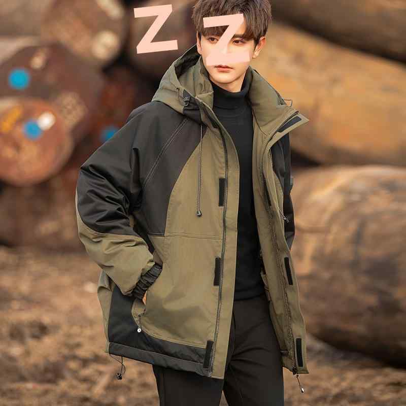 羽?服 成人男性用 ボンネット付き添い人 うつり変わり バイ色合い 朦々たる アウトドア 防寒 冬物 アウター 黒 緑 カーキ ポリエステル