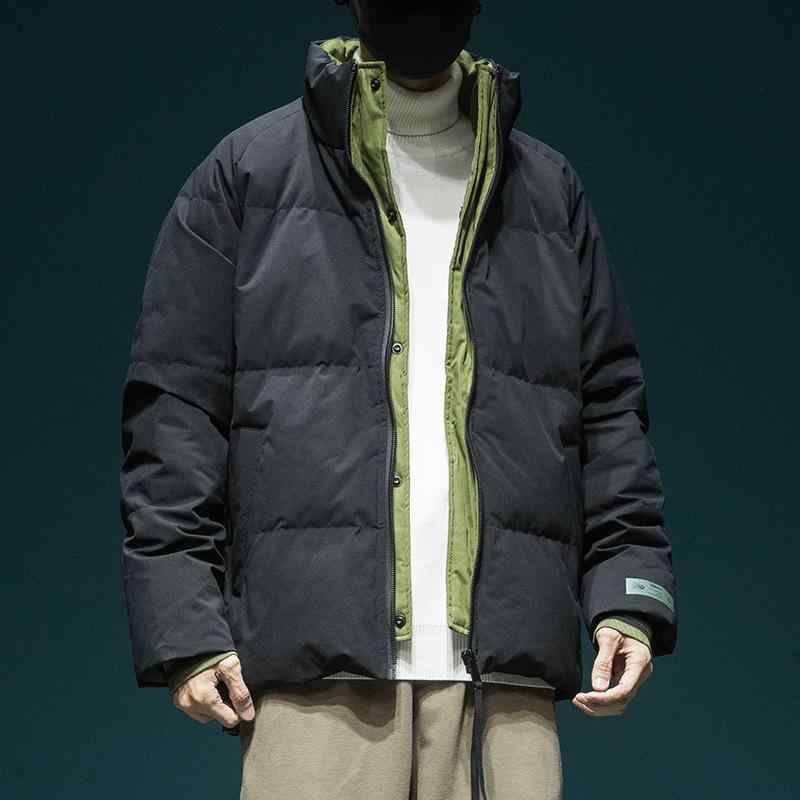 羽絨服 メンズ 成人男性用 冬物 朦々たる 綿織物 ゆったり 照明ランプ色合い アウター 前掛け 上衣 黒 カーキ せん孔機青色
