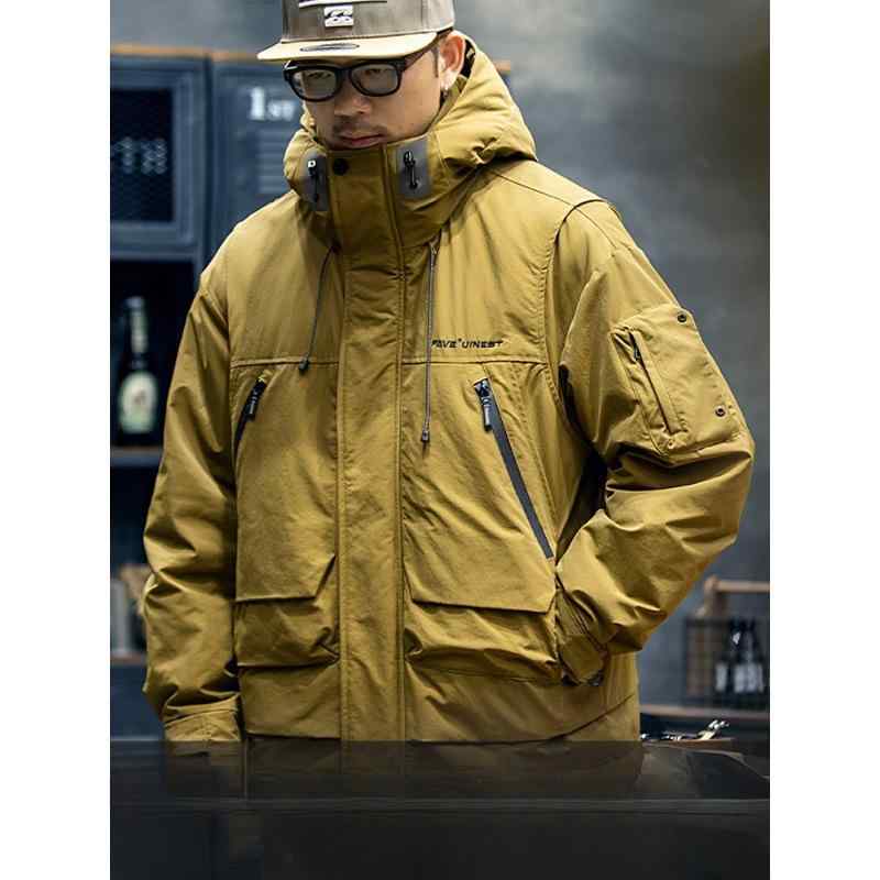 落ちこむ上衣 メンズ 成人男性用 冬 白ダックダウン アウトドア 細工物御召しもの 防寒 撥水 ボンネット付き添い人 濫りがわしい 橄欖緑 オリーブ緑であること 珈琲赤銅色 黒いこと