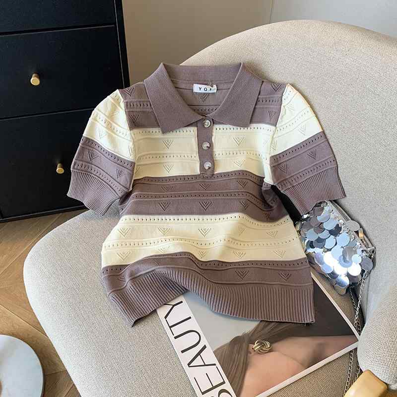 Tシャツ レディース 半袖 配色 接触冷感 ニット トップス サマーニット きれいめ おしゃれ かわいい 通勤 普段使い