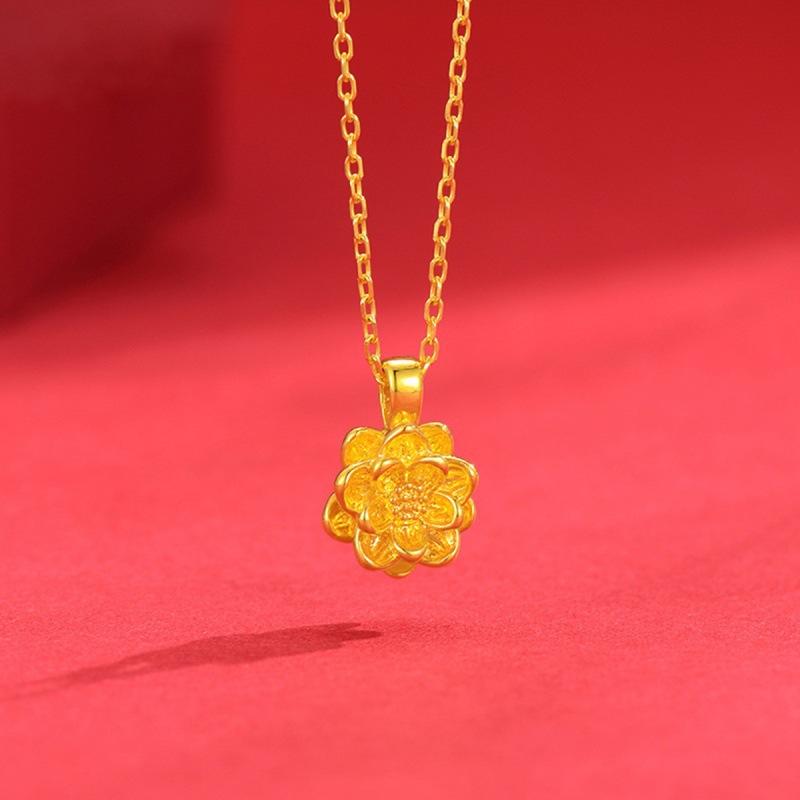 ネックレス レディース ゴールド 999 3D 硬貨 蓮 ペンダントトップ 蓮花 モチーフ お守り ラッキーアイテム|シャドーテール