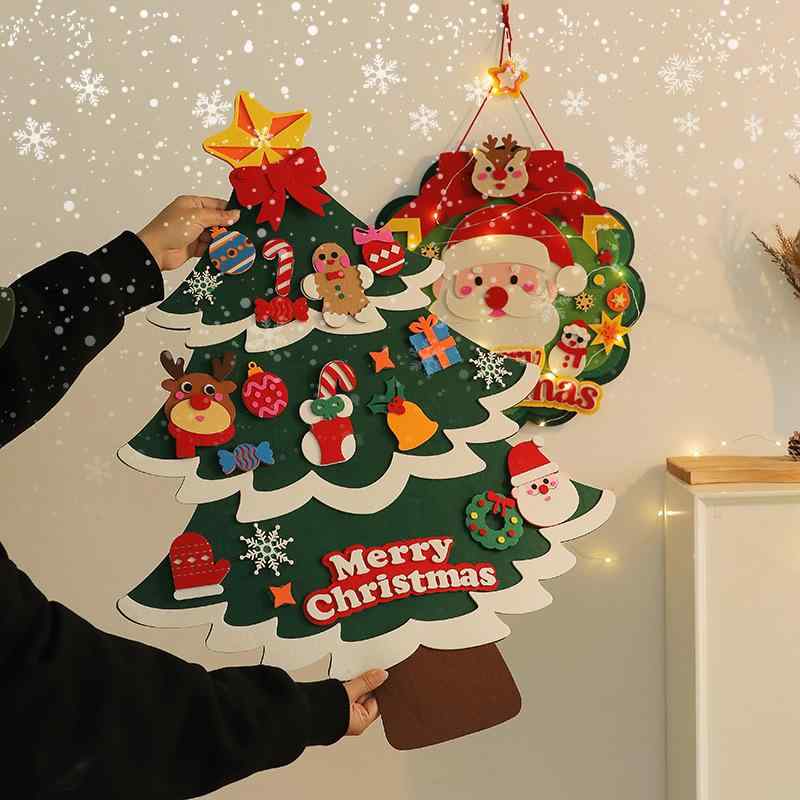 クリスマスツリー デコレーション キット フェルト クリスマス サンタクロース 厚手 DIY 子供 写真 撮影 道具 ライト フック