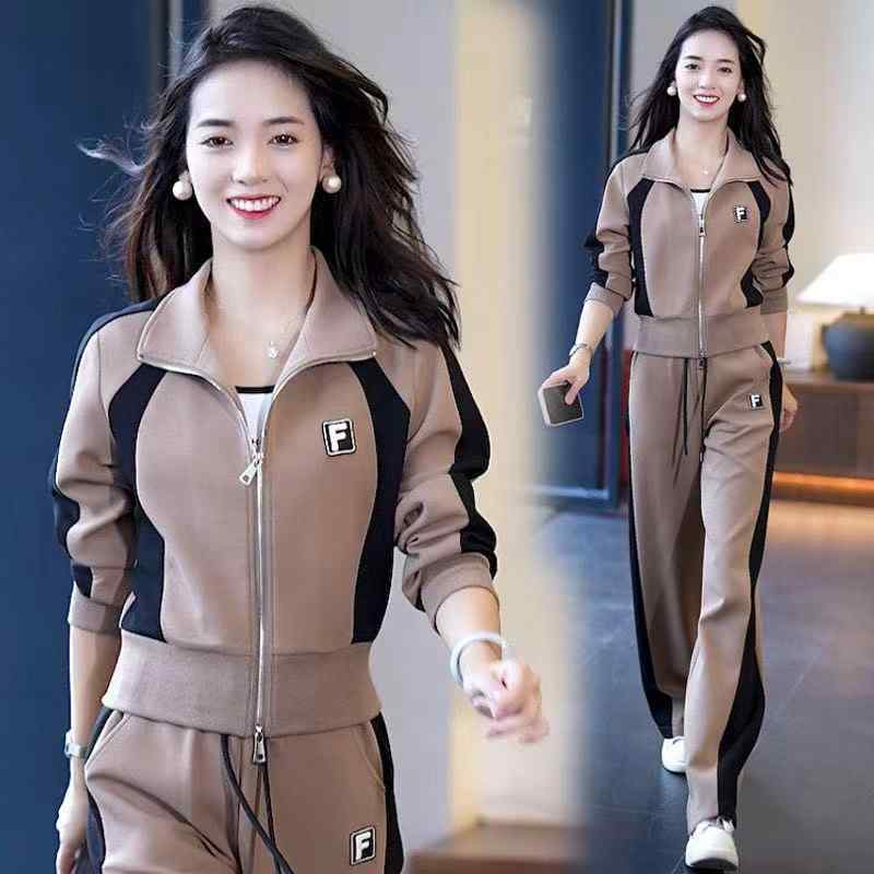 セットアップ レディース 婦人服 スウェット カーディガン ロングパンツ 2点セット ポリエステル カジュアル ゆったり 普段使い 部屋着 M L XL 2XL 3XL ブラウン