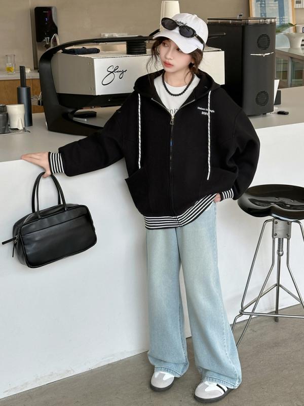 子供服 ジャケット 女の子 フード付き スウェット パーカー アウター 春秋 中学生 高学年 女児 トップス ショート丈 綿混紡 無地 韓国風 カジュアル 普段着 部屋着 120cm 130cm 140cm 150cm 160cm 170cm 浅緑色 黒