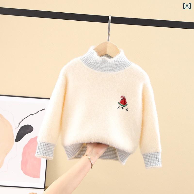 子供服 ニット セーター 女の子 80cm 90cm 100cm 110cm 120cm 高襟 浅青色 黄色 紫ピンク 接触冷感 ニット トップス