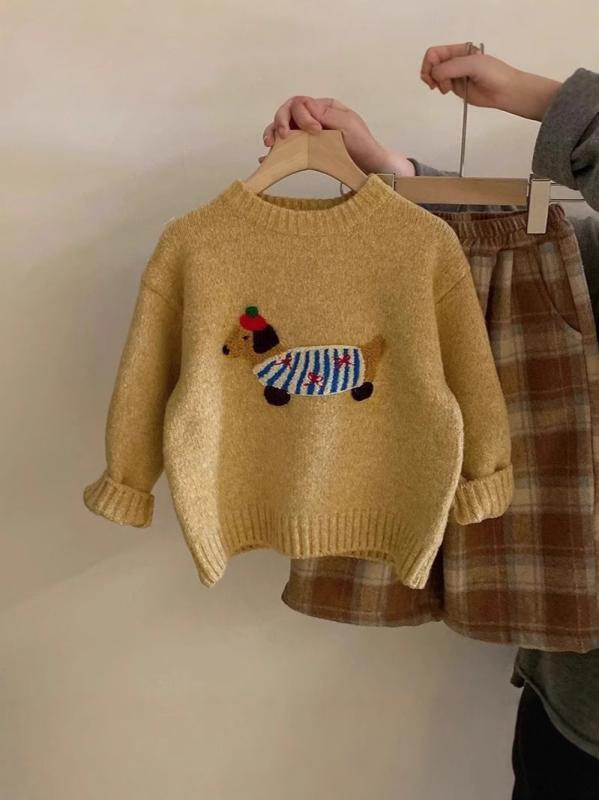 ニット セットアップ ガールズ 秋冬 子供服 長袖 セーター チェック柄 パンツ 厚手 暖かい かわいい 女の子 普段着