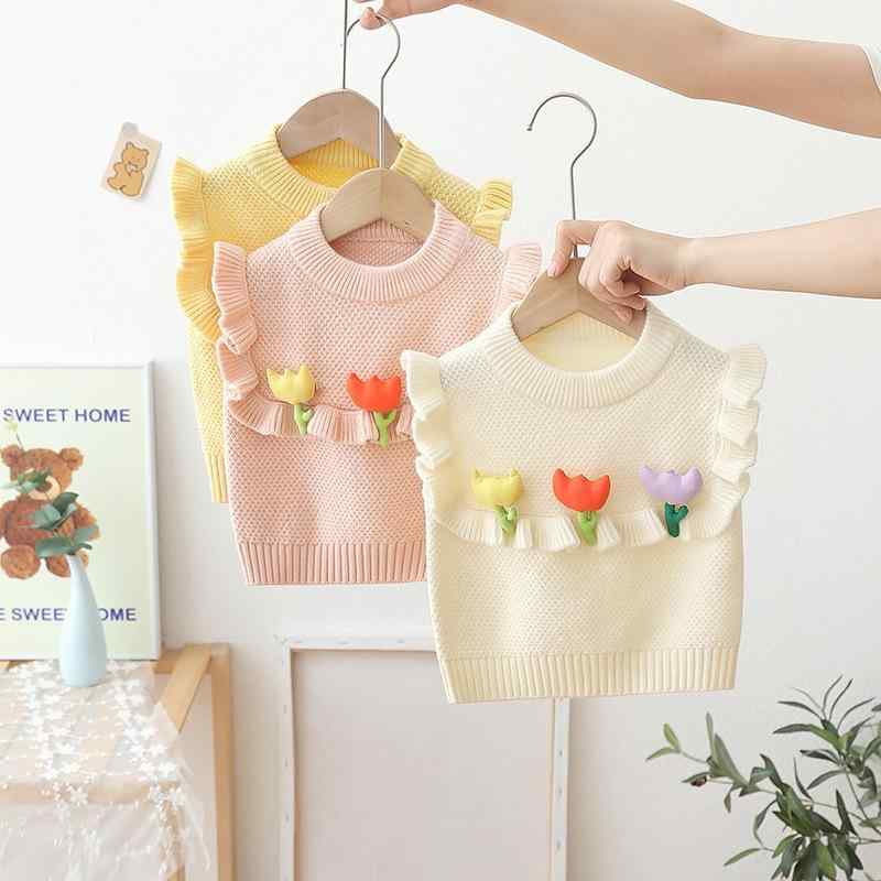 子供服 ベスト 女の子 ニット 春秋 小花柄 ウール混 かわいい 80 90 100 110 120cm