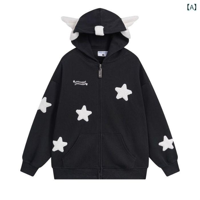 パーカー レディース かわいい カートゥーン 薄手 ゆったり 華綿 長袖 ジップアップ アウター トップス ブルー ピンク系 ブラック M L XL