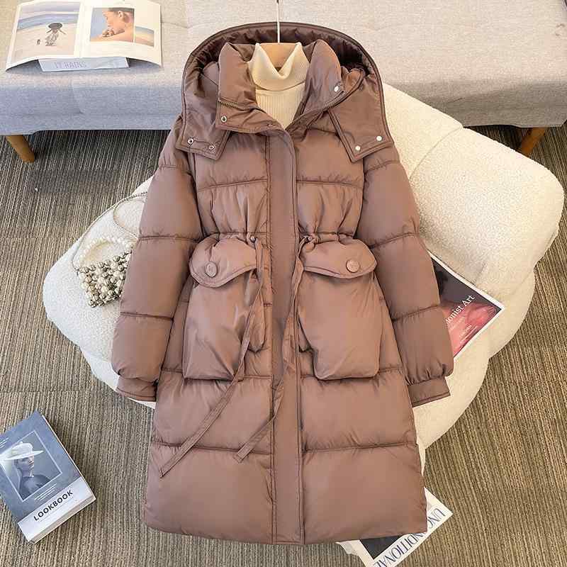 綿入れジャケット レディース 大きいサイズ 中綿コート フード付き 秋冬 ミドル丈 菱形 キルティング ゆったり 厚手 あったか アウター カジュアル 防寒着 婦人服 ホワイト ピンク ブルー コーヒー ブラック レッド