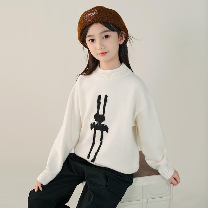 ニット・セーター キッズ 女の子 秋冬 長袖 丸首 暖かい かわいい 動物柄 アルファベット 120cm 130cm 140cm 150cm