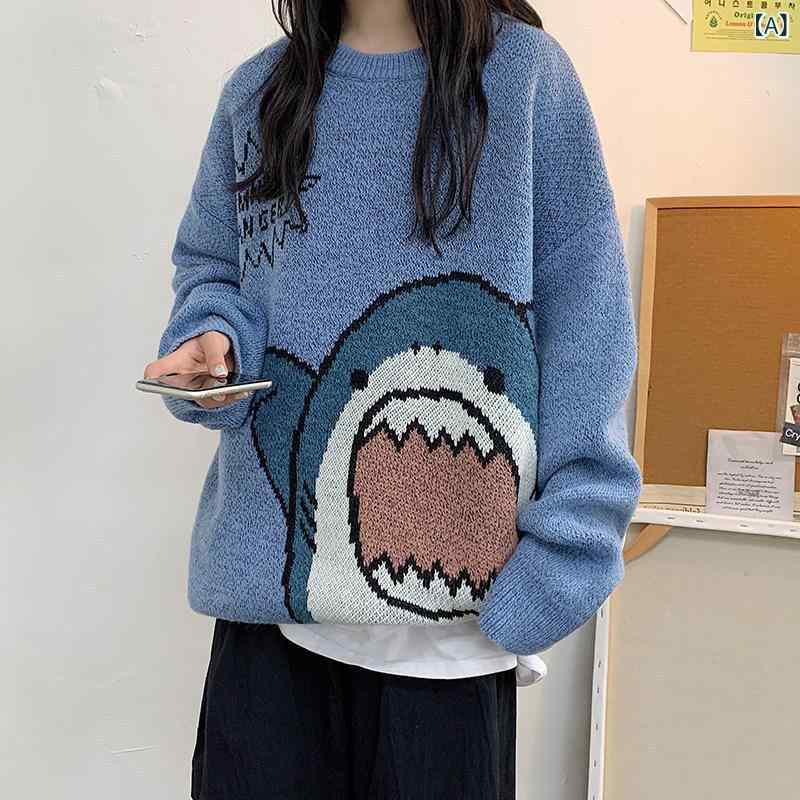 ニット レディース カップル 韓国風 かわいい カジュアル ゆったり プルオーバー 秋冬 ウール混紡 トップス ブルー ブラック グレー 配色