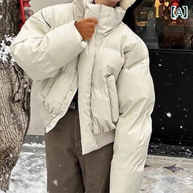 コート レディース 春 秋 韓国風 ショート丈 中綿 ジャケット ゆったり 厚手 アウター カジュアル S M L XL ポリエステル ミルキーホワイト ブラック ブラウン