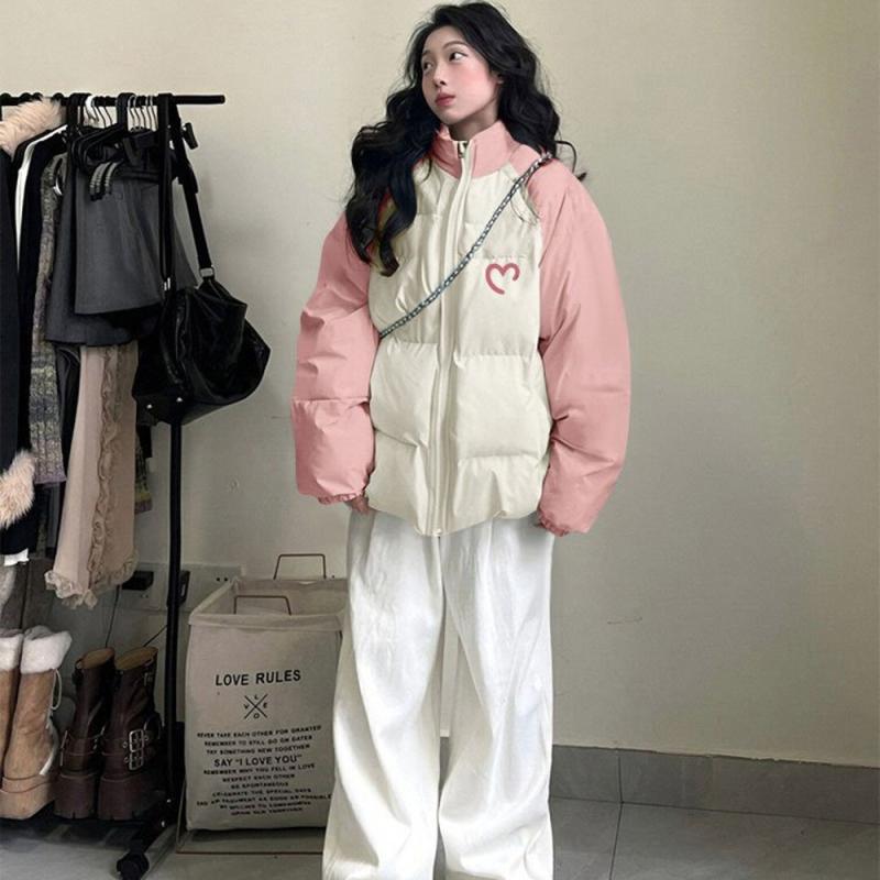 ジャケット レディース 中綿入りジャケット かわいい アウター ジャンパー ブルゾン ゆったり 軽量 暖かい 防寒 韓国風 カジュアル 秋冬 ホワイト系 ピンク