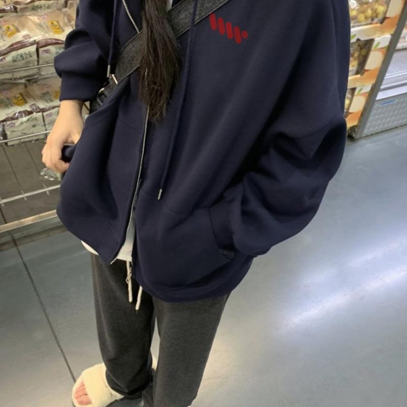 パーカー レディース かわいい ゆったり 長袖 アニメ プリント ジップアップ ブルゾン ジャンパー アウター トップス 秋冬 韓国 ファッション ポリエステル 普段使い