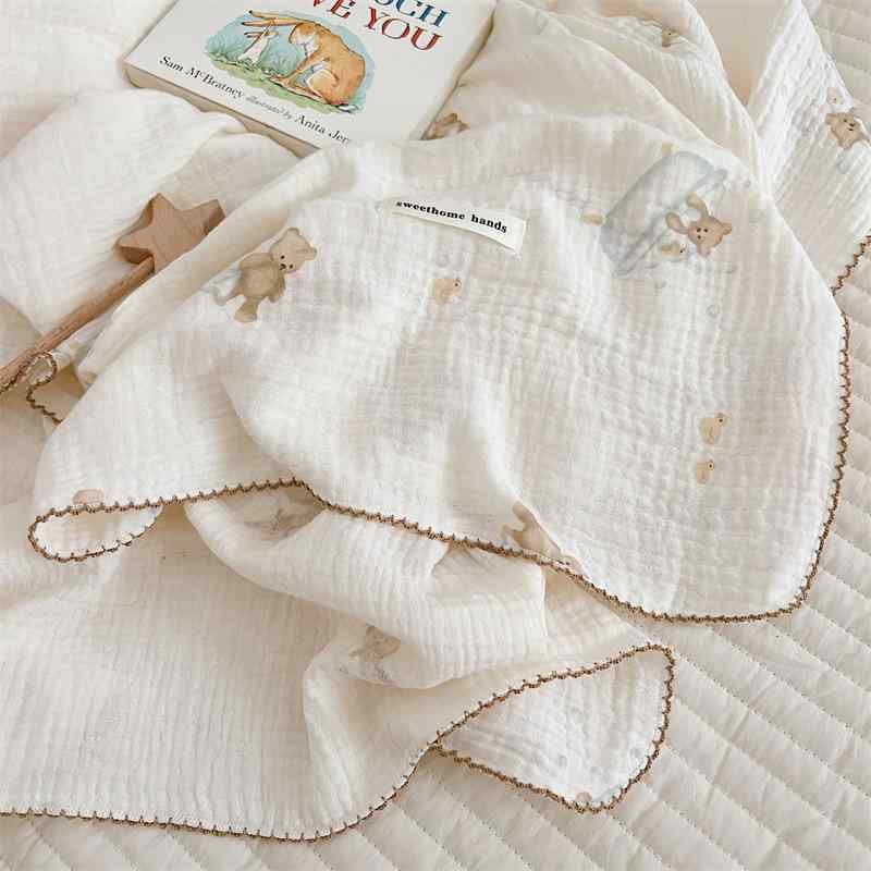 おくるみ ベビー 六重ガーゼケット 純綿 新生児 赤ちゃん ブランケット 昼寝タオルケット バスタオルケット 薄手 春夏秋冬 クマ柄 かわいい 120cm×130cm