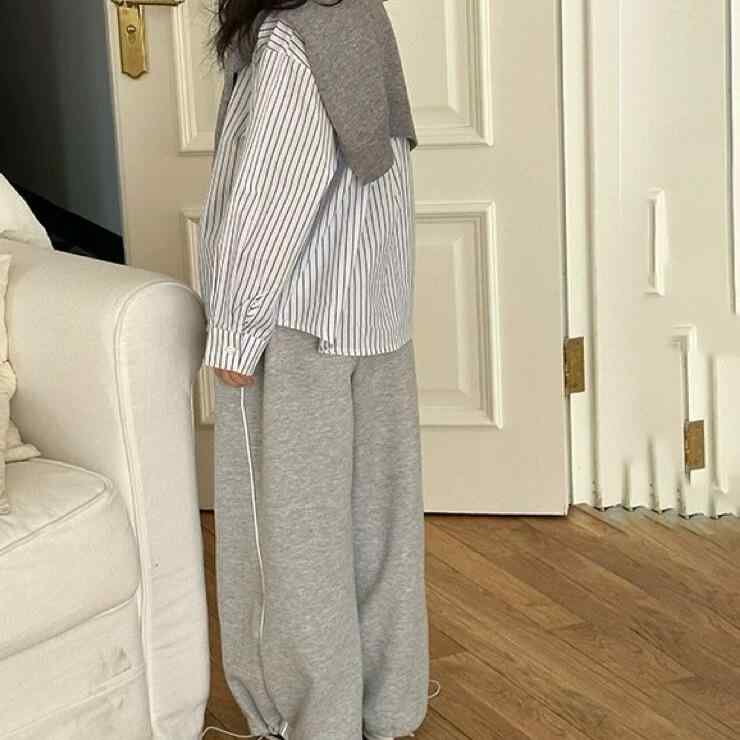シャツ キッズ 春秋 ストライプ柄 付け襟付き コットン 長袖 ブラウス 韓国風 子供服 トップス 女の子 ガールズ グレー 衛・樔 スポーティー カジュアル