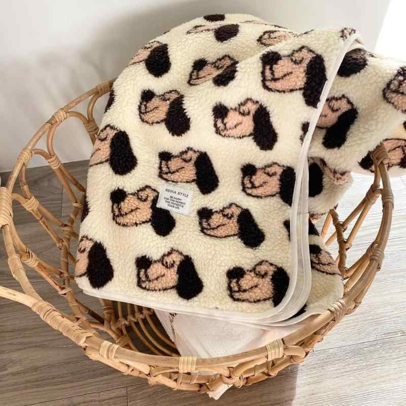 ブランケット ベビー 親子 膝掛け 車載 毛布 かわいい ベージュ 小犬 羊毛 冬 100×160cm 80×100cm