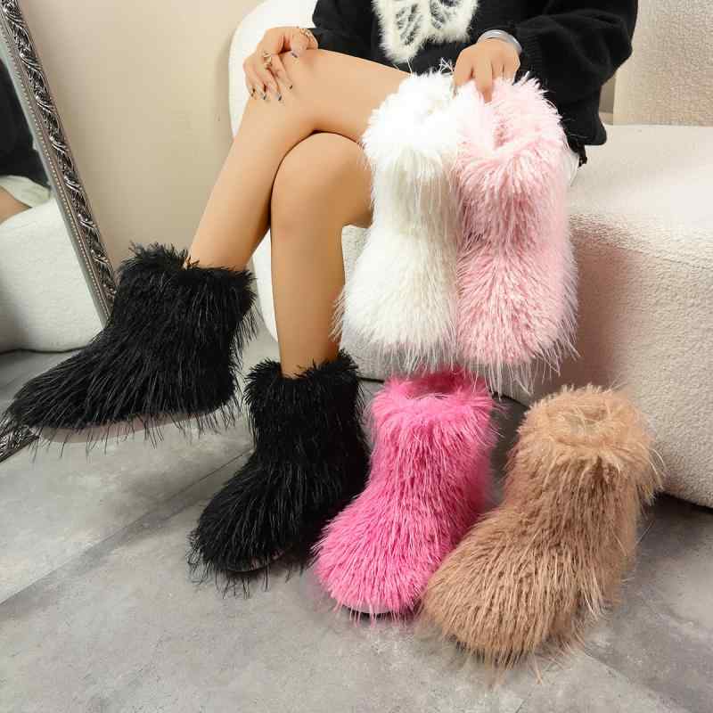 ブーツ レディース 秋冬 かわいい ファー 厚底 スノーブーツ 中筒丈 30cm 暖かい 耐摩耗性 ブラック ホワイト キャメル ピンク系 カジュアル 普段使い