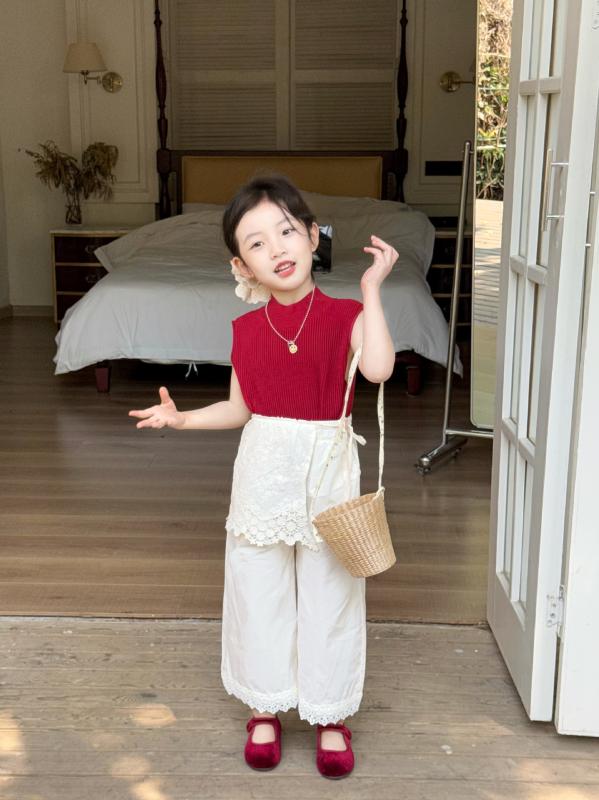子供服 ニットベスト 女の子 高ネック トップス 春夏 ノースリーブ アクリル 柔らかい かわいい おしゃれ キッズ ベビー 普段使い