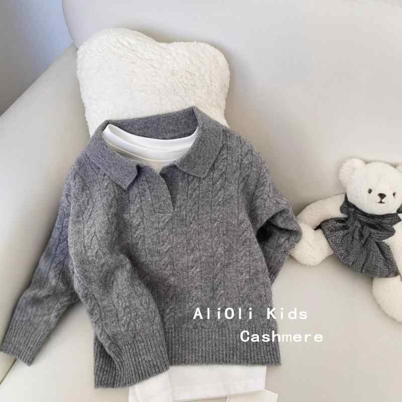 ニット キッズ 親子 ペアルック セーター 子供用 カシミヤ トップス 長袖 ポロネック ケーブル編み ゆったり 厚手 男の子 女の子 秋冬 グレー 灰色 オフホワイト 90 100 110 120 130 140 150 160|シャドーテール