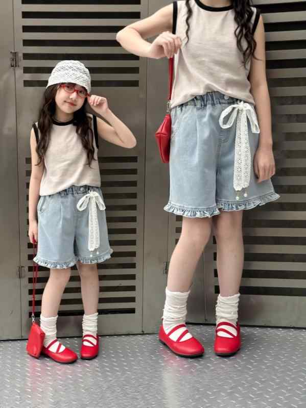子供服 デニムショートパンツ 女の子 水洗い加工 ジーンズ キュロットパンツ ガールズ ボトムス 春夏 普段着 かわいい 伸縮性 110cm 120cm 130cm 140cm 150cm 160cm