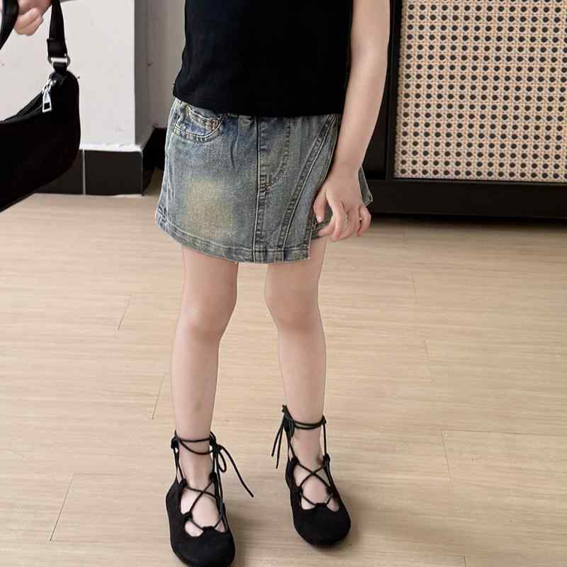 スカート キッズ デニムスカート キュロットスカート 女の子 子供服 薄手 コットン 普段使い ブラック ブルー 水洗い 切り替え 多ポケット