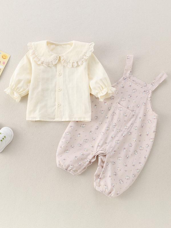 ベビー服 女の子 春秋 ロンパース カバーオール 上下セット 綿 チュニック シャツ ブルマ パンツ ピンク系 かわいい 公園着 普段使い