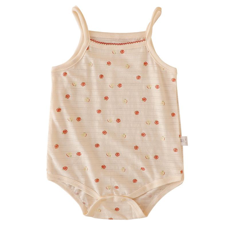 ベビー服 女の子 ノースリーブ ロンパース 薄手 コットン 包みボタン 幼児 乳児 ハーネス 吊り型 接触冷感 通気性 吸湿性 寝巻き パジャマ ピンク系 アニマル