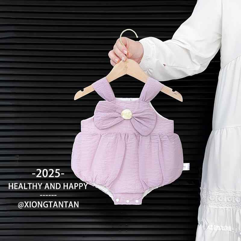 ベビー服 女の子 夏物 薄手 ロンパース 新生児 0歳 1歳 コットン 100% ノースリーブ 大判蝶結び付き かわいい 公園着 部屋着 パープル系 66cm 73cm 80cm 90cm 4,393円