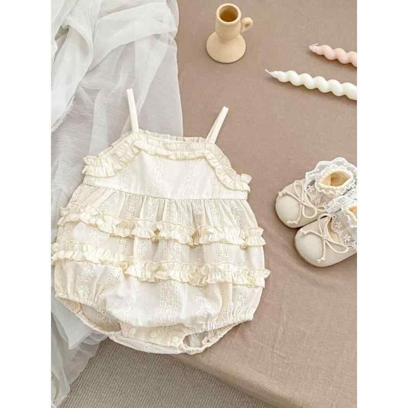 ベビー服 女の子 ロンパース 花柄 レース コットン 春夏 秋冬 新生児 赤ちゃん 包み込む かわいい 杏色 66cm 73cm 80cm 90cm