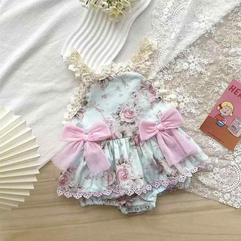 ベビー服 ロリータ ワンピース 春夏 女の子 ベビー ロンパース コットン レース 吊りスカート 幼児 プリンセススタイル かわいい 接触冷感 薄手 66cm 73cm 80cm 90cm