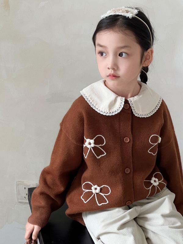 子供服 女の子 刺繍 蝶々 ニット カーディガン 森ガール 丸首 ニット トップス アウター 春秋 100cm 110cm 120cm 130cm 140cm 150cm 柔らかい