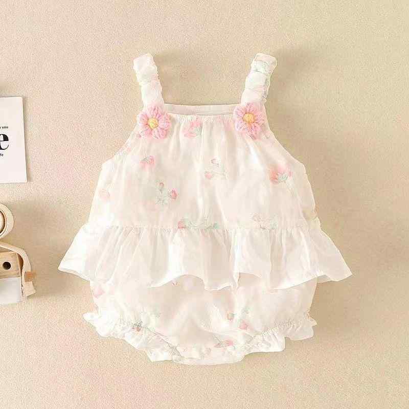 ベビー服 女の子 夏物 ロンパース 薄手 ノースリーブ 新生児 包み込み型 おむつカバー ピンク系 かわいい 百搭