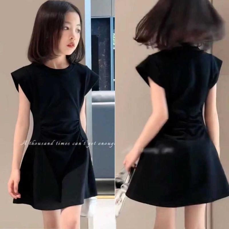 ワンピース 女の子 子供服 ノースリーブ Aライン 無地 チュニック 膝丈 普段着 おしゃれ かわいい ガールズ 黒