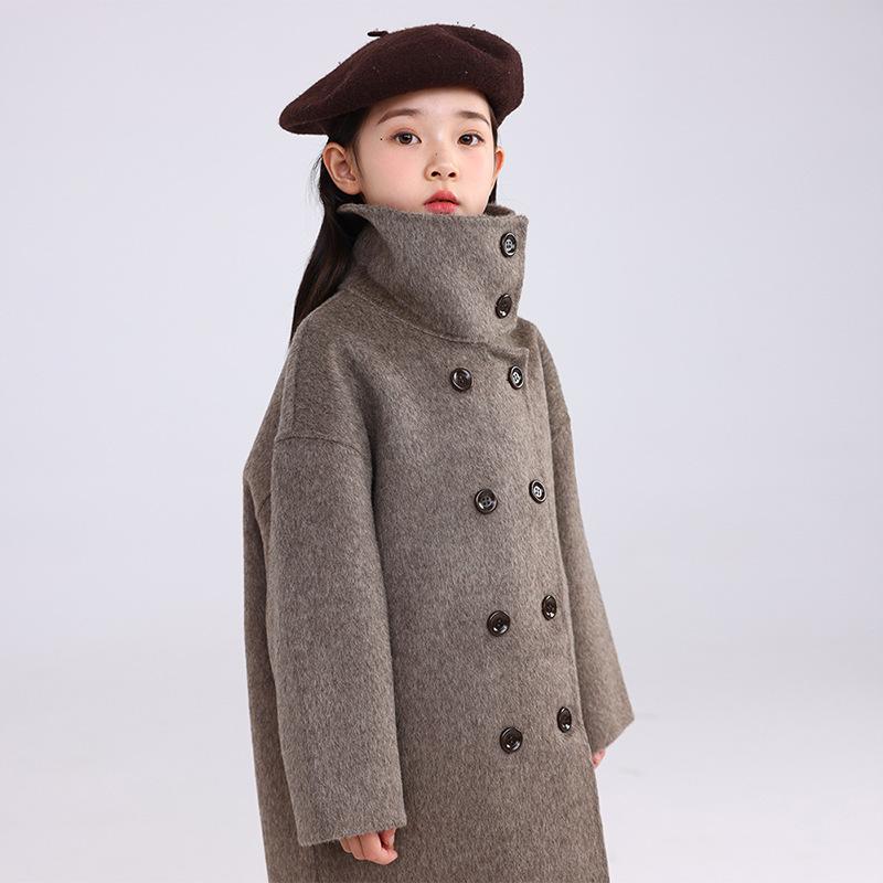 子供服 アウター ウール ダブルフェイス カシミヤ コート 男女兼用 フード付き ゆったり 冬 中高学年 混色