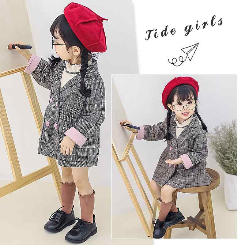 子供服 ジャケット 女の子 チェック柄 コート 春秋 韓国風 ベビー服 ガールズ アウター 80 90 100 110 120 ピンク ブルー 綿 ダブルブレスト