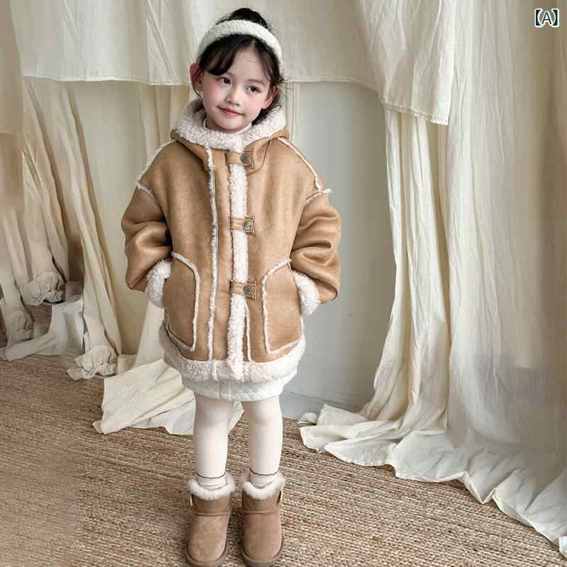 子供服 毛皮コート アウター ジャケット 女の子 小 средний 子供 冬用 裏ボア フード付き ラムウール 厚手 防寒 あったか かわいい カジュアル ピンク系 キャメル 110 120 130 140 150 160
