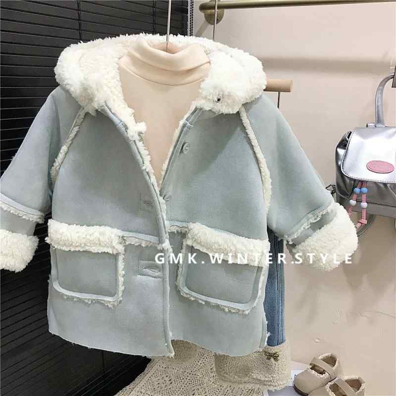 子供服 アウター 女の子 シープボア フード付き コート スエード ミドル丈 裏起毛 秋冬