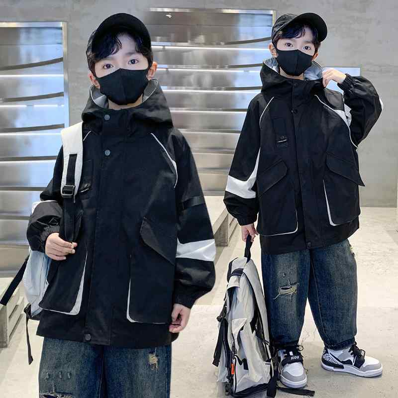 キッズ アウター ジャケット 男の子 フード付き 春秋 中長丈 撥水 防風 ボーイズ 子供服 ジャンパー 110cm 120cm 130cm 140cm 150cm 160cm 170cm グリーン ブラック
