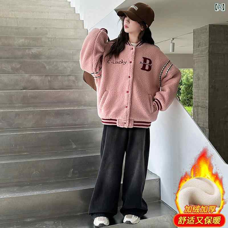 子供服 アウター 女の子 ボアジャケット 秋冬 大童 中綿 コート ジャンパー 野球服 厚手 あったか 防寒 ピンク パープル系