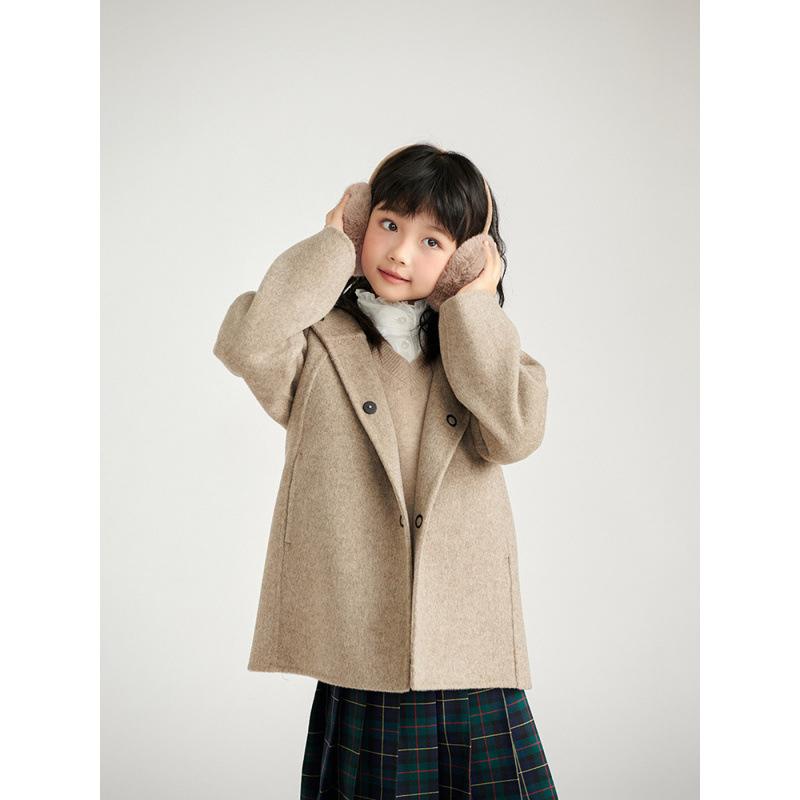 子供服 アウター 女の子 ウール コート 秋冬 中長丈 フード付き ダブルフェイス メルトン かわいい 韓国風 カジュアル グレー ミックスブラウン 100cm 110cm 120cm 130cm 140cm 150cm 160cm|シャドーテール