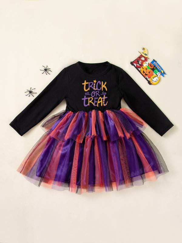 ワンピース 女の子 ハロウィン パーティー コスチューム 長袖 黒 オレンジ チュール 切り替え ベビー キッズ 子供服 かわいい コットン