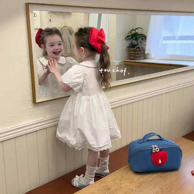 ワンピース キッズ 女の子 春夏 半袖 子供服 プリンセス Aライン 膝丈 コットン かわいい おしゃれ 80 90 100 110 120 130 140 ホワイト