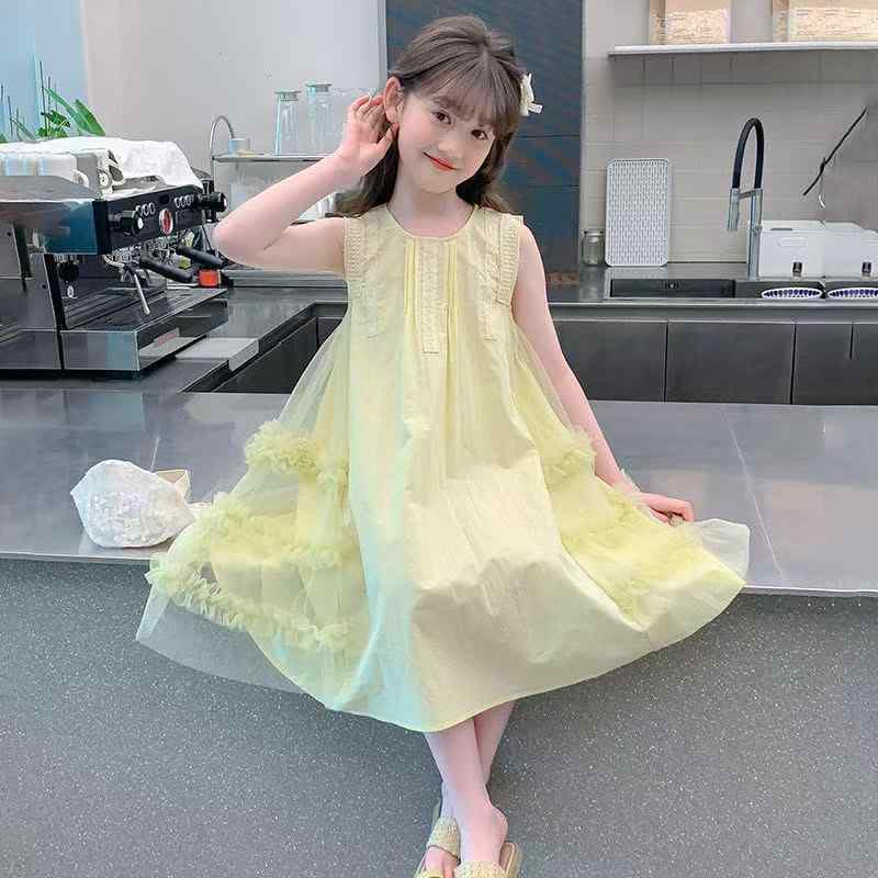 ワンピース キッズ 女の子 子供服 Aライン チュールスカート 夏服 半袖 かわいい おしゃれ 普段着 お出かけ ピンク 黄色
